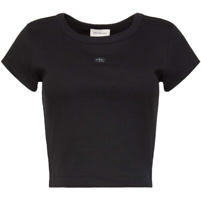 T-shirt με κοντά μανίκια Calvin Klein Jeans A- Woven Label 2X2 R Black Small θηλυκός T-shirt με κοντά μανίκια Calvin Klein Jeans A- Woven Label 2X2 R Black Small θηλυκός