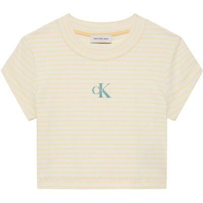 T-shirt με κοντά μανίκια Calvin Klein Jeans Striped Monologo Bab Beige Extra Large θηλυκός T-shirt με κοντά μανίκια Calvin Klein Jeans Striped Monologo Bab Beige Extra Large θηλυκός