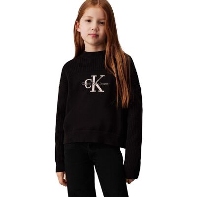 Fleece Calvin Klein Jeans Monologo Sweater Black 8 χρονών Fleece Calvin Klein Jeans Monologo Sweater Black 8 χρονών