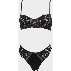 gsecret Γυναικείο σετ sexy bralette balconette slip saten & ελαστική δαντέλα. Sensual Style ΜΑΥΡΟ - ΜΑΥΡΟ - Μέγεθος: M,L,XL