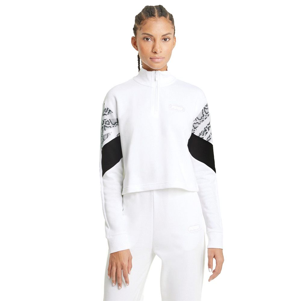 puma γυναικείο φούτερ rebel half-zip  - white-grey