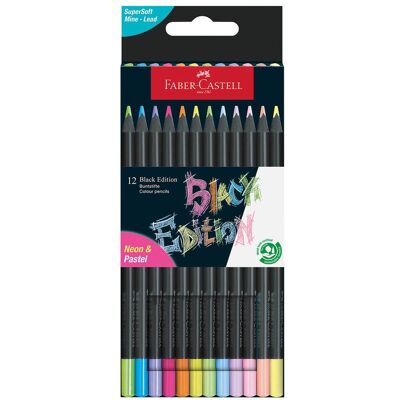 Faber-Castell ξυλομπογιές Black Edition Νέον + Παστέλ σετ 12 χρώματα - 077116410 Faber-Castell ξυλομπογιές Black Edition Νέον + Παστέλ σετ 12 χρώματα - 077116410