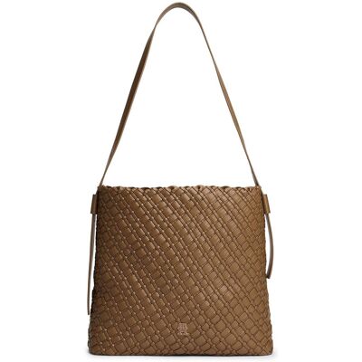 Tommy Hilfiger γυναικεία τσάντα ώμου hobo με μεταλλικό monogram "TH Braided" - AW0AW18161 Καφέ ONE SIZE Tommy Hilfiger γυναικεία τσάντα ώμου hobo με μεταλλικό monogram "TH Braided" - AW0AW18161 Καφέ ONE SIZE