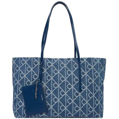 Calvin Klein Jeans γυναικεία denim τσάντα tote με pouch και all-over monogram - LV04F3428G Denim Blue ONE SIZE Calvin Klein Jeans γυναικεία denim τσάντα tote με pouch και all-over monogram - LV04F3428G Denim Blue ONE SIZE