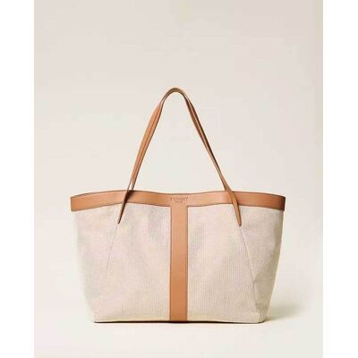 Twinset γυναικεία τσάντα ώμου shopper με φινίρισμα από δέρμα - 261TD8530 Μπεζ ONE SIZE Twinset γυναικεία τσάντα ώμου shopper με φινίρισμα από δέρμα - 261TD8530 Μπεζ ONE SIZE
