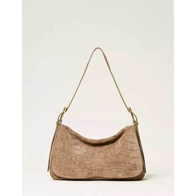 Twinset γυναικεία τσάντα ώμου suede με crocodile print "Liliane" - 262TD8140 Taupe ONE SIZE Twinset γυναικεία τσάντα ώμου suede με crocodile print "Liliane" - 262TD8140 Taupe ONE SIZE