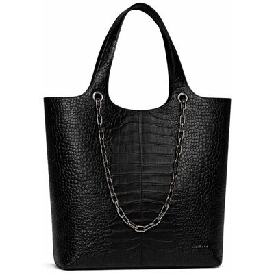 John Richmond γυναικεία δερμάτινη τσάντα tote με croco pattern και διακοσμητική αλυσίδα "Raipati" - RWP26219BO Μαύρο ONE SIZE John Richmond γυναικεία δερμάτινη τσάντα tote με croco pattern και διακοσμητική αλυσίδα "Raipati" - RWP26219BO Μαύρο ONE SIZE