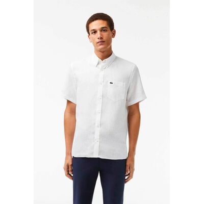 Lacoste ανδρικό λινό πουκάμισο κοντομάνικο με τσέπη και κεντημένο λογότυπο Regular Fit - CH5699 Λευκό 40 Lacoste ανδρικό λινό πουκάμισο κοντομάνικο με τσέπη και κεντημένο λογότυπο Regular Fit - CH5699 Λευκό 40