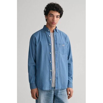 Gant ανδρικό denim βαμβακερό πουκάμισο μονόχρωμο με κεντημένο λογότυπο - 3000400 Denim Blue Ανοιχτό M Gant ανδρικό denim βαμβακερό πουκάμισο μονόχρωμο με κεντημένο λογότυπο - 3000400 Denim Blue Ανοιχτό M