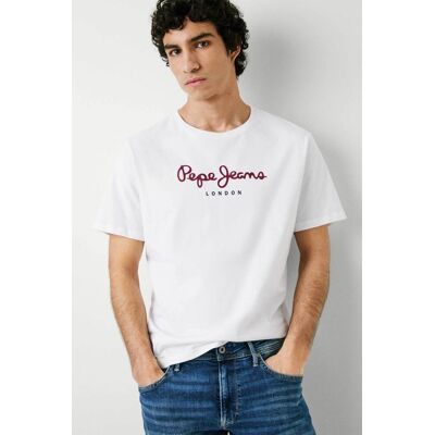 Pepe Jeans ανδρικό T-shirt μονόχρωμο με στρογγυλή λαιμόκοψη και logo print "Eggo" - PM508208 Λευκό XXL Pepe Jeans ανδρικό T-shirt μονόχρωμο με στρογγυλή λαιμόκοψη και logo print "Eggo" - PM508208 Λευκό XXL