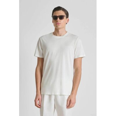 Antony Morato ανδρικό T-shirt μονόχρωμο με λογότυπο Regular Fit - KS02662FA100231 Υπόλευκο S Antony Morato ανδρικό T-shirt μονόχρωμο με λογότυπο Regular Fit - KS02662FA100231 Υπόλευκο S
