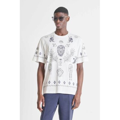 Antony Morato ανδρικό T-shirt με all-over print Relaxed Fit - KS02668FA100144 Υπόλευκο XXL Antony Morato ανδρικό T-shirt με all-over print Relaxed Fit - KS02668FA100144 Υπόλευκο XXL