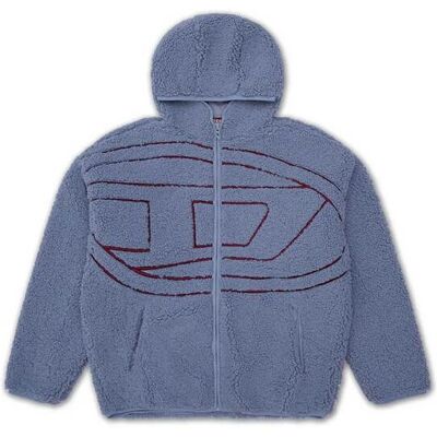 Diesel ανδρικό jacket μπουκλέ με κουκούλα και oval D logo Loose Fit - W26A189470KIBT Γκρι Γαλάζιο M Diesel ανδρικό jacket μπουκλέ με κουκούλα και oval D logo Loose Fit - W26A189470KIBT Γκρι Γαλάζιο M