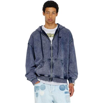Diesel ανδρική ζακέτα fleece με κουκούλα και κεντημένο oval D logo Relaxed Fit - W26A228090KIBZ Μπλε M Diesel ανδρική ζακέτα fleece με κουκούλα και κεντημένο oval D logo Relaxed Fit - W26A228090KIBZ Μπλε M