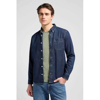Lee® ανδρικό denim πουκάμισο button down με τσέπη Regular Fit - 112370702 Denim Blue Σκούρο M Lee® ανδρικό denim πουκάμισο button down με τσέπη Regular Fit - 112370702 Denim Blue Σκούρο M