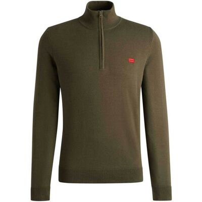 Hugo Boss ανδρικό πουλόβερ με 1/2 φερμουάρ και logo patch Regular Fit "San Quintus" - 50474164 Λαδί M Hugo Boss ανδρικό πουλόβερ με 1/2 φερμουάρ και logo patch Regular Fit "San Quintus" - 50474164 Λαδί M