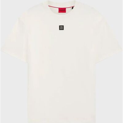 Hugo Boss ανδρικό βαμβακερό T-shirt μονόχρωμο με ανάγλυφο logo patch "Dalile" - 50505201 Λευκό M Hugo Boss ανδρικό βαμβακερό T-shirt μονόχρωμο με ανάγλυφο logo patch "Dalile" - 50505201 Λευκό M
