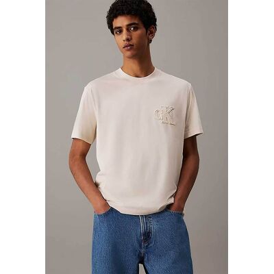 Calvin Klein Jeans ανδρικό T-shirt με κεντημένο monogram Regular Fit - J30J327494 Μπεζ S Calvin Klein Jeans ανδρικό T-shirt με κεντημένο monogram Regular Fit - J30J327494 Μπεζ S