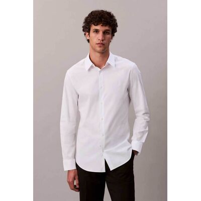 Calvin Klein ανδρικό πουκάμισο με κεντημένο monogram Slim Fit - LV04LB145GA Λευκό XL Calvin Klein ανδρικό πουκάμισο με κεντημένο monogram Slim Fit - LV04LB145GA Λευκό XL
