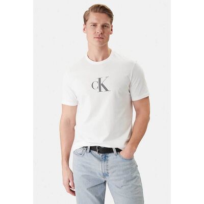 Calvin Klein ανδρικό T-shirt με distressed monogram print - LV04RF853G Λευκό 2XL Calvin Klein ανδρικό T-shirt με distressed monogram print - LV04RF853G Λευκό 2XL