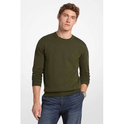 Michael Kors ανδρικό μάλλινο πουλόβερ με κεντημένο monogram Regular Fit - CF460F77AP Χακί XXL Michael Kors ανδρικό μάλλινο πουλόβερ με κεντημένο monogram Regular Fit - CF460F77AP Χακί XXL