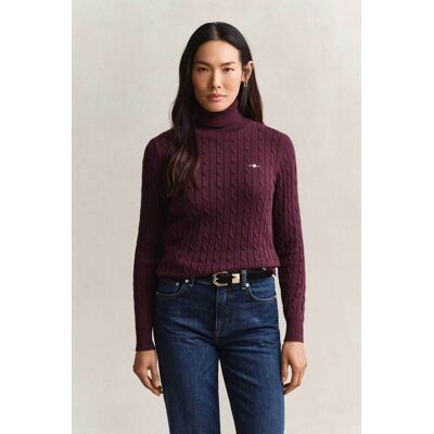 Gant γυναικεία πλεκτή μπλούζα ζιβάγκο με cable knit pattern και κεντημένο λογότυπο Slim Fit - 4800102 Μοβ Σκούρο M Gant γυναικεία πλεκτή μπλούζα ζιβάγκο με cable knit pattern και κεντημένο λογότυπο Slim Fit - 4800102 Μοβ Σκούρο M