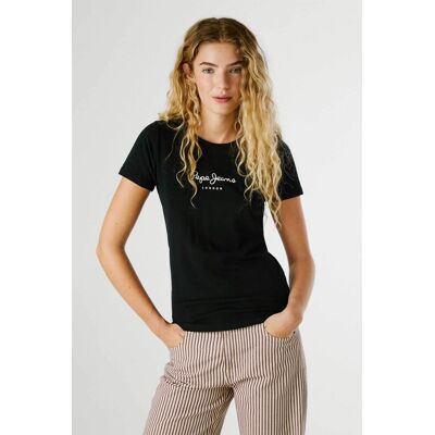 Pepe Jeans γυναικείο T-shirt μονόχρωμο με logo print - PL505202 Μαύρο XL Pepe Jeans γυναικείο T-shirt μονόχρωμο με logo print - PL505202 Μαύρο XL