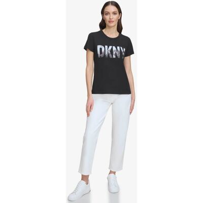 DKNY γυναικείο βαμβακερό T-shirt μονόχρωμο με logo print - P4AHUWNA Μαύρο S DKNY γυναικείο βαμβακερό T-shirt μονόχρωμο με logo print - P4AHUWNA Μαύρο S