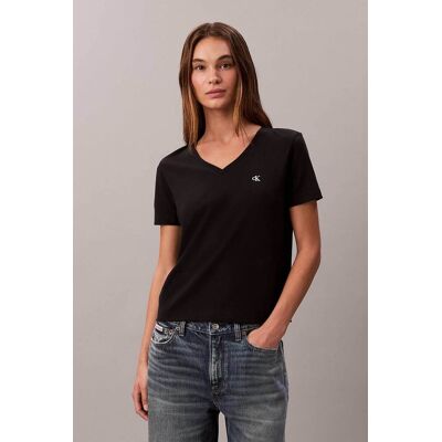 Calvin Klein Jeans γυναικείο T-shirt με V και κεντημένο monogram Relaxed Fit - LV047B205G Μαύρο L Calvin Klein Jeans γυναικείο T-shirt με V και κεντημένο monogram Relaxed Fit - LV047B205G Μαύρο L