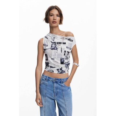 Desigual γυναικεία αμάνικη μπλούζα ντραπέ Regular Fit "Breaking News" - 25WWTK10 Λευκό S Desigual γυναικεία αμάνικη μπλούζα ντραπέ Regular Fit "Breaking News" - 25WWTK10 Λευκό S
