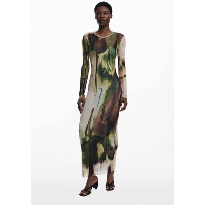 Desigual γυναικείο maxi φόρεμα με arty print και διάτρητο σχέδιο Slim Fit "Godiva" - 25WWVK41 Χακί M Desigual γυναικείο maxi φόρεμα με arty print και διάτρητο σχέδιο Slim Fit "Godiva" - 25WWVK41 Χακί M