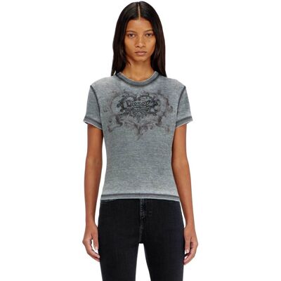 Diesel γυναικείο T-shirt με burnout washed effect και λογότυπο από στρας Slim Fit - W26A232400PLBQ Γκρι M Diesel γυναικείο T-shirt με burnout washed effect και λογότυπο από στρας Slim Fit - W26A232400PLBQ Γκρι M