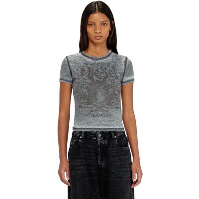 Diesel γυναικείο T-shirt με print από στρας Slim Fit - W26A233290PLBQ Γκρι M Diesel γυναικείο T-shirt με print από στρας Slim Fit - W26A233290PLBQ Γκρι M