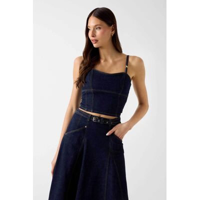 Guess γυναικείο denim αμάνικο μπουστάκι cropped "Zelda" - W6YH15D1351 Denim Blue Σκούρο L Guess γυναικείο denim αμάνικο μπουστάκι cropped "Zelda" - W6YH15D1351 Denim Blue Σκούρο L