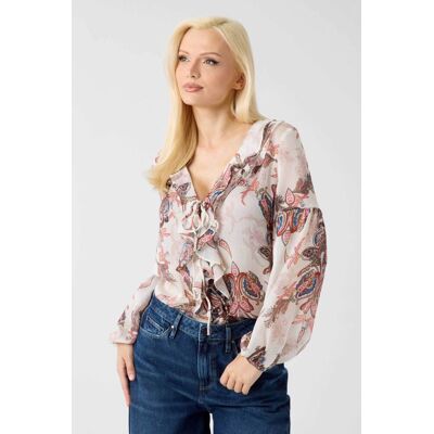 Guess γυναικεία μπλούζα με βολάν και paisley pattern "Emy" - W6YH30W2951 Εκρού XL Guess γυναικεία μπλούζα με βολάν και paisley pattern "Emy" - W6YH30W2951 Εκρού XL