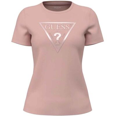 Guess γυναικείο T-shirt με μεταλλιζέ logo print Regular Fit - W6YI14K3855 Ροζ M Guess γυναικείο T-shirt με μεταλλιζέ logo print Regular Fit - W6YI14K3855 Ροζ M