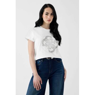 Guess γυναικείο T-shirt με nonogram logo από στρας Regular Fit - W6YI18K4331 Λευκό M Guess γυναικείο T-shirt με nonogram logo από στρας Regular Fit - W6YI18K4331 Λευκό M