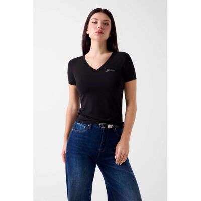Guess γυναικείο T-shirt με λογότυπο από στρας Slim Fit - W6YI13K3853 Μαύρο S Guess γυναικείο T-shirt με λογότυπο από στρας Slim Fit - W6YI13K3853 Μαύρο S