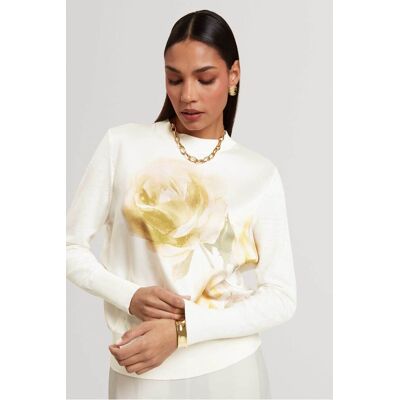 Ted Baker γυναικεία μπλούζα πλεκτή με floral print "Rosinn" - 284895 Εκρού 40 Ted Baker γυναικεία μπλούζα πλεκτή με floral print "Rosinn" - 284895 Εκρού 40