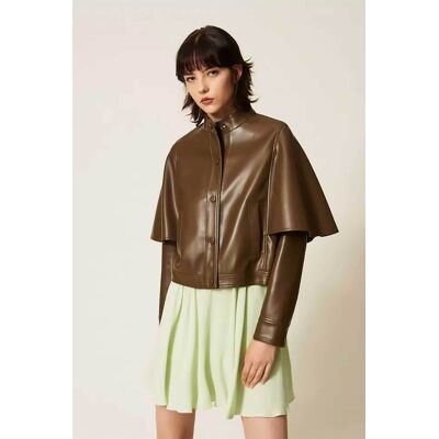 Twinset γυναικείο faux leather jacket σε στυλ κάπας - 262TP2050 Λαδί 42 Twinset γυναικείο faux leather jacket σε στυλ κάπας - 262TP2050 Λαδί 42