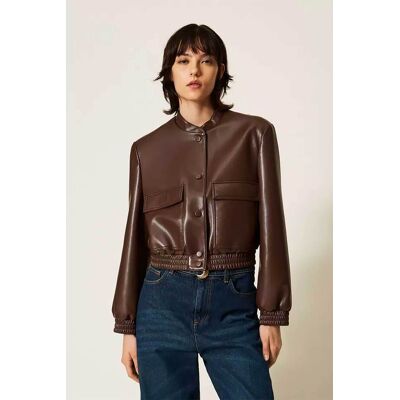 Twinset γυναικείο faux leather jacket με κουμπιά - 262TP2052 Καφέ 42 Twinset γυναικείο faux leather jacket με κουμπιά - 262TP2052 Καφέ 42