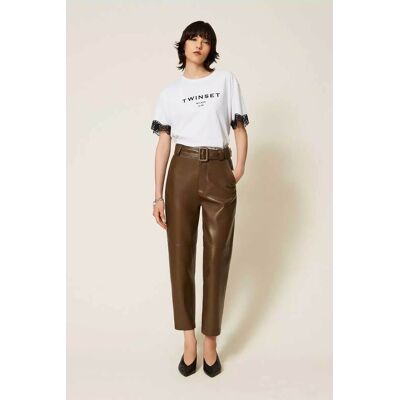 Twinset γυναικείο παντελόνι από faux δέρμα με ζώνη - 262TP2051 Λαδί 42 Twinset γυναικείο παντελόνι από faux δέρμα με ζώνη - 262TP2051 Λαδί 42