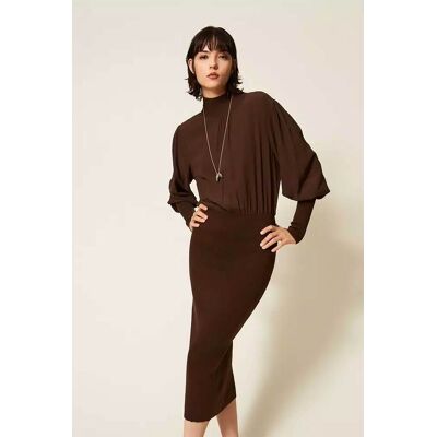 Twinset γυναικείο midi φόρεμα πλεκτό με balloon μανίκια - 262TP3240 Καφέ S Twinset γυναικείο midi φόρεμα πλεκτό με balloon μανίκια - 262TP3240 Καφέ S