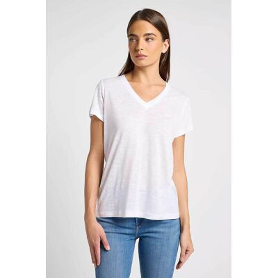 Lee® γυναικείο T-shirt με V και κεντημένο ton-sur-ton λογότυπο Regular Fit - 112360426 Λευκό L Lee® γυναικείο T-shirt με V και κεντημένο ton-sur-ton λογότυπο Regular Fit - 112360426 Λευκό L
