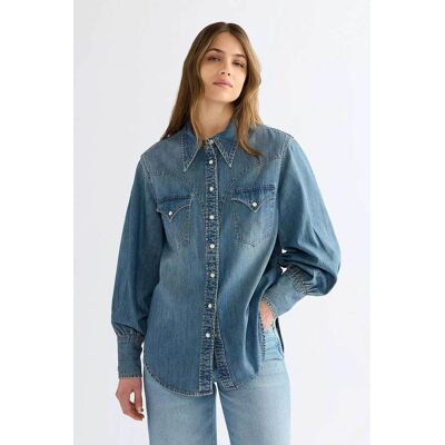 Wrangler® γυναικείο denim πουκάμισο Relaxed Fit "Exaggerated Western" - 112386774 Denim Blue S Wrangler® γυναικείο denim πουκάμισο Relaxed Fit "Exaggerated Western" - 112386774 Denim Blue S
