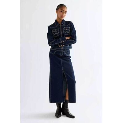 Wrangler® γυναικεία denim midi φούστα πεντάτσεπη Slim Fit "Western" - 112386697 Denim Blue Σκούρο 24 Wrangler® γυναικεία denim midi φούστα πεντάτσεπη Slim Fit "Western" - 112386697 Denim Blue Σκούρο 24