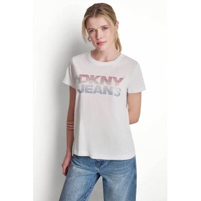 DKNY γυναικείο T-shirt με στρας στο λογότυπο Regular Fit - DJ6T1801 Εκρού XS DKNY γυναικείο T-shirt με στρας στο λογότυπο Regular Fit - DJ6T1801 Εκρού XS