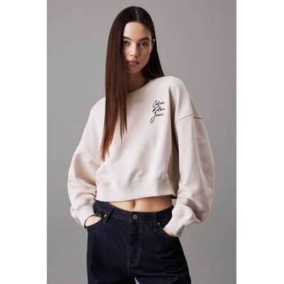 Calvin Klein Jeans γυναικεία μπλούζα φούτερ μονόχρωμη με λογότυπο Boxy Fit - J20J224743 Εκρού L Calvin Klein Jeans γυναικεία μπλούζα φούτερ μονόχρωμη με λογότυπο Boxy Fit - J20J224743 Εκρού L