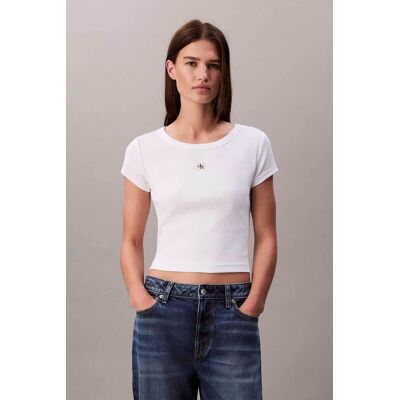 Calvin Klein Jeans γυναικείο T-shirt μονόχρωμο με λογότυπο Slim Fit - LV047C200G Λευκό L Calvin Klein Jeans γυναικείο T-shirt μονόχρωμο με λογότυπο Slim Fit - LV047C200G Λευκό L