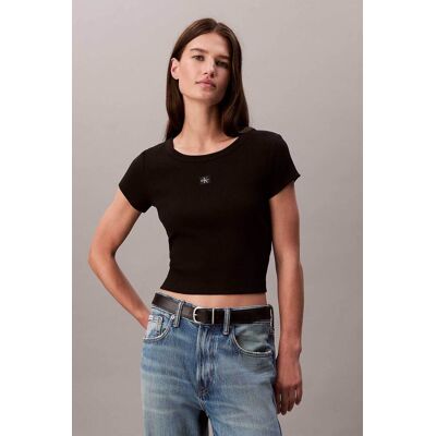 Calvin Klein Jeans γυναικείο T-shirt μονόχρωμο με λογότυπο Slim Fit - LV047C200G Μαύρο M Calvin Klein Jeans γυναικείο T-shirt μονόχρωμο με λογότυπο Slim Fit - LV047C200G Μαύρο M